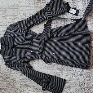 Black and white striped trench coat